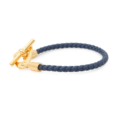 HERMES Etrier Bracelet Navy Swift Leather Metal