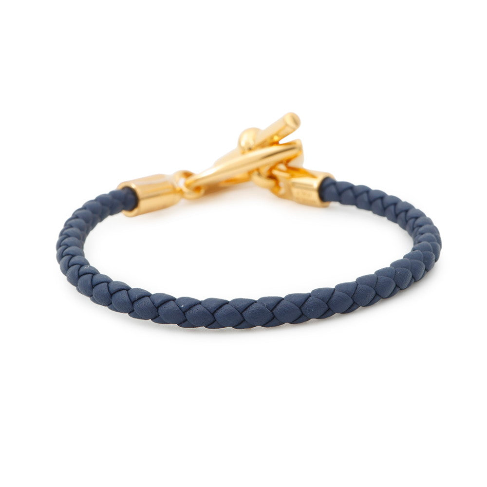 HERMES Etrier Bracelet Navy Swift Leather Metal