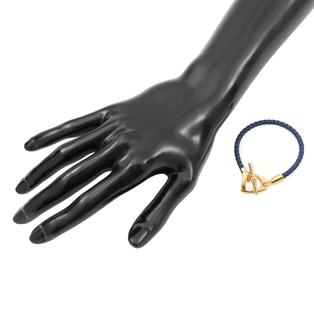 HERMES Etrier Bracelet Navy Swift Leather Metal