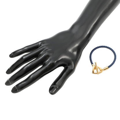 HERMES Etrier Bracelet Navy Swift Leather Metal