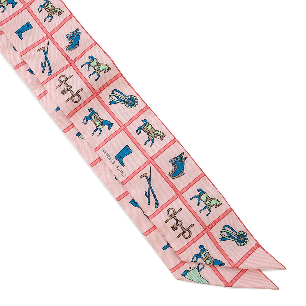 HERMES Twilly Horsewear Couvertures et Tenues Rose/Blue/VertH061356S Silk100%