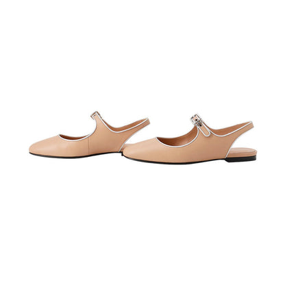 HERMES Ballet Flats Cleo Beige Perlino / Gris Argent Leather Size 35