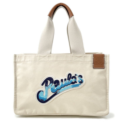 LOEWE Paula Ibiza Tote Bag Ivory/Blue Canvas Leather