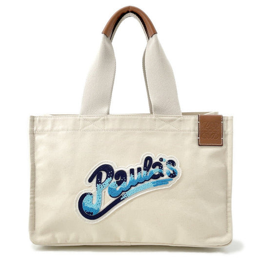 LOEWE Paula Ibiza Tote Bag Ivory/Blue Canvas Leather