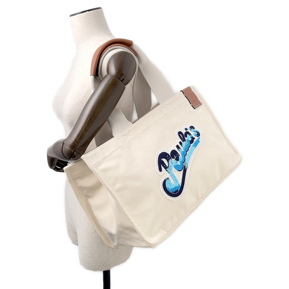 LOEWE Paula Ibiza Tote Bag Ivory/Blue Canvas Leather