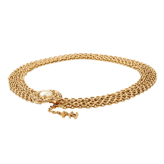 CHANEL ChainBelt6061 Gold Plated Faux Pearl