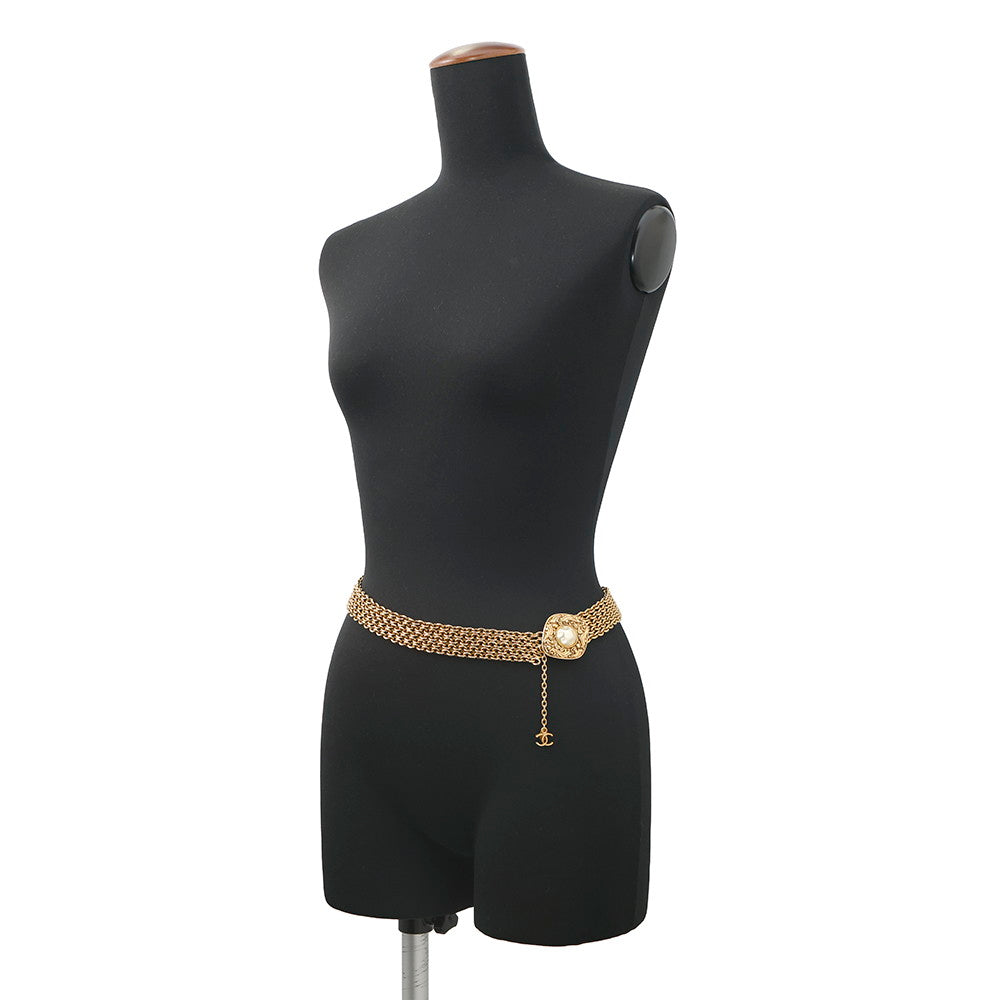 CHANEL ChainBelt6061 Gold Plated Faux Pearl