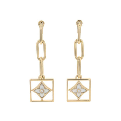 LOUIS VUITTON Boucles D'oreilles B Blossom Shell Diamond EarringsQ96790 18K Yellow Gold