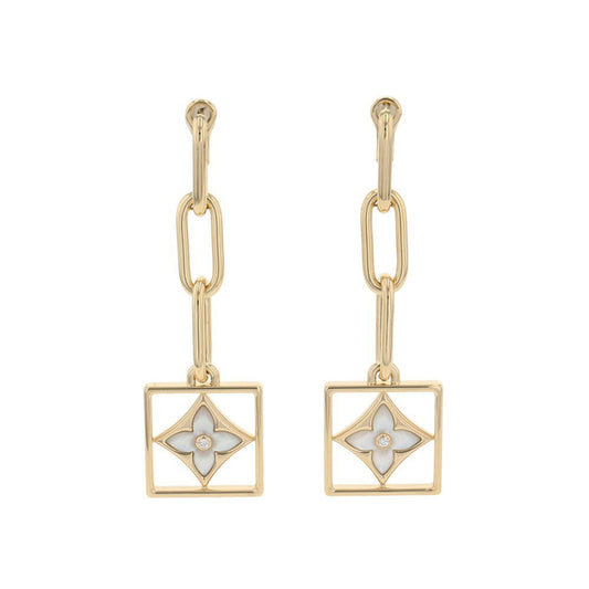 LOUIS VUITTON Boucles D'oreilles B Blossom Shell Diamond EarringsQ96790 18K Yellow Gold