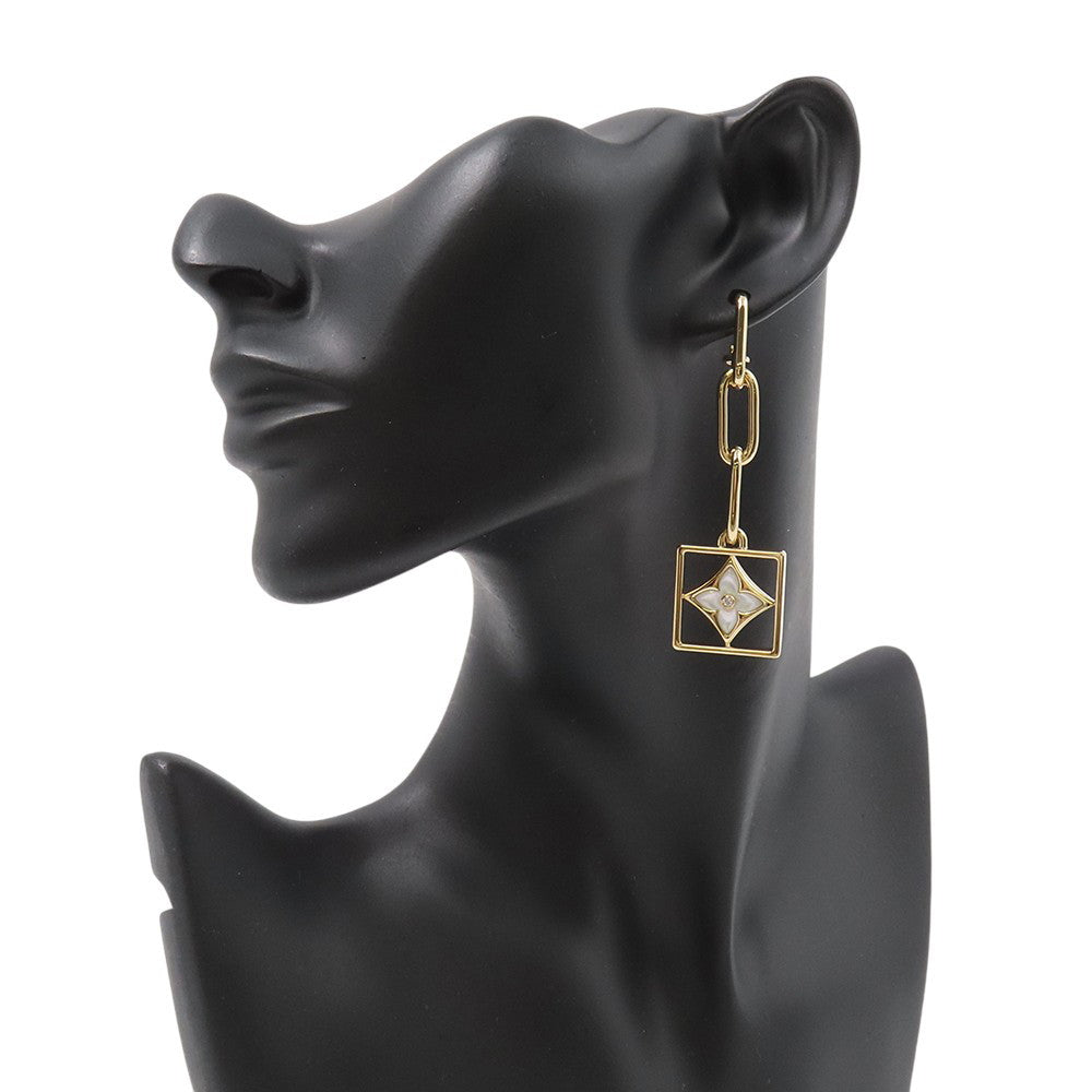 LOUIS VUITTON Boucles D'oreilles B Blossom Shell Diamond EarringsQ96790 18K Yellow Gold