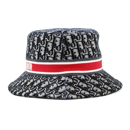 Dior Oblique Trotter Hat Size 58 Navy/Red Rayon56% Cotton27% Silk9% Polyester8%