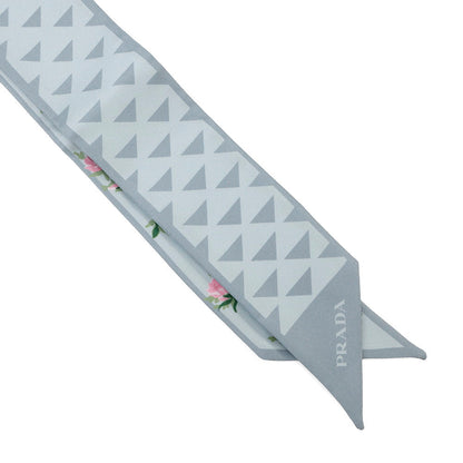 PRADA Printed Silk Twill Skinny Scarf Pearl Grey1FF008 Silk100%