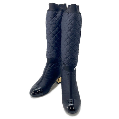CHANEL CC Logo long boots BlackG38428 Patent Leather Nylon Size 39C