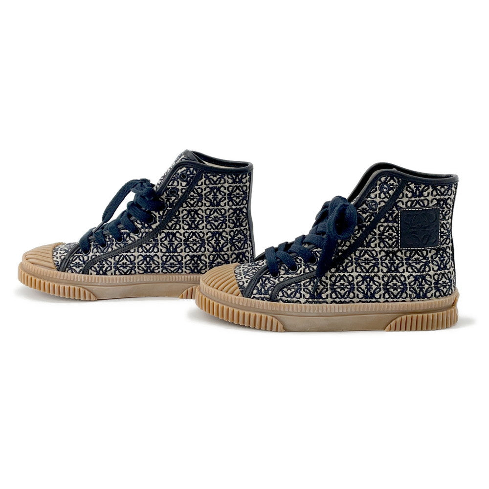 LOEWE Anagram High-Top Sneakers Beige/Navy Canvas Size 36