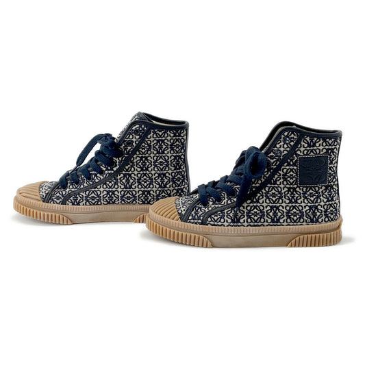 LOEWE Anagram High-Top Sneakers Beige/Navy Canvas Size 36