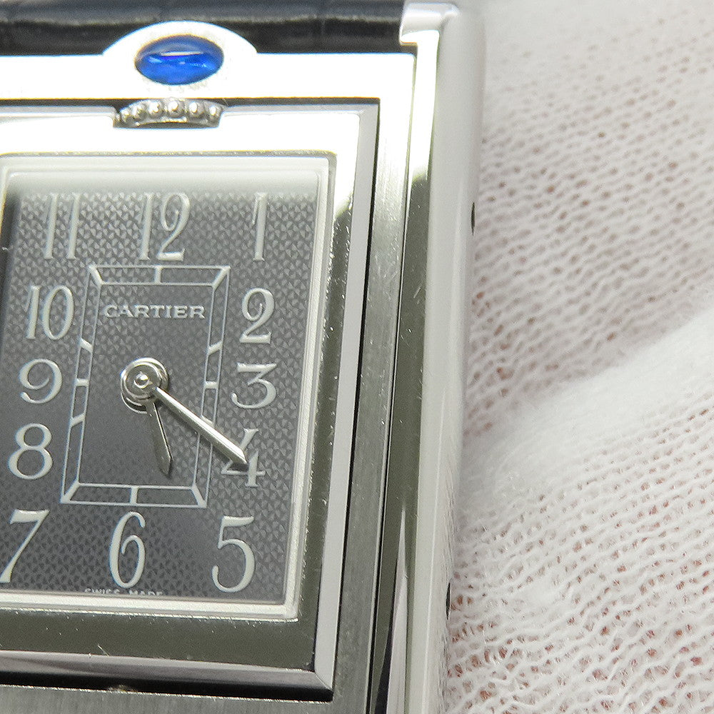 CARTIER Tank bath currant SM W22mm Stainless Steel Leather Gray DialW1016830