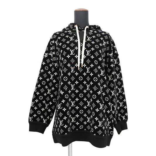 LOUIS VUITTON Monogram Velour Hoodie Size XL Black/WhiteRW231W Cotton100%