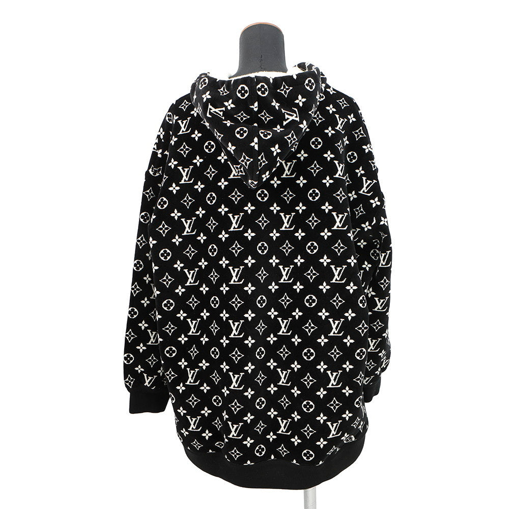 LOUIS VUITTON Monogram Velour Hoodie Size XL Black/WhiteRW231W Cotton100%