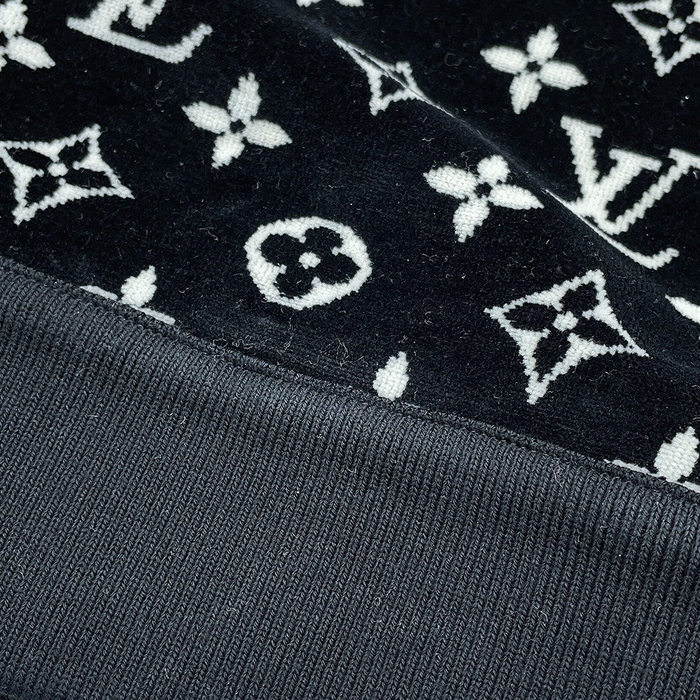LOUIS VUITTON Monogram Velour Hoodie Size XL Black/WhiteRW231W Cotton100%