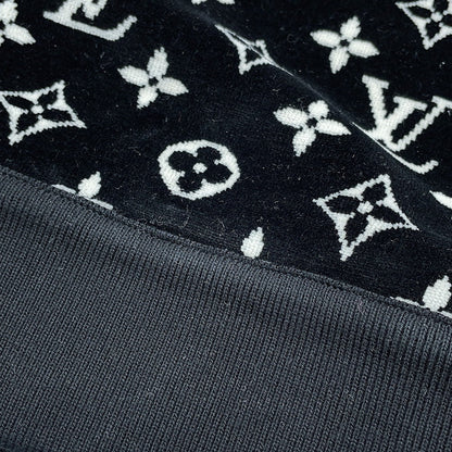 LOUIS VUITTON Monogram Velour Hoodie Size XL Black/WhiteRW231W Cotton100%