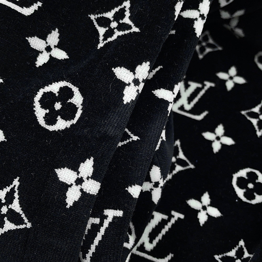 LOUIS VUITTON Monogram Velour Hoodie Size XL Black/WhiteRW231W Cotton100%