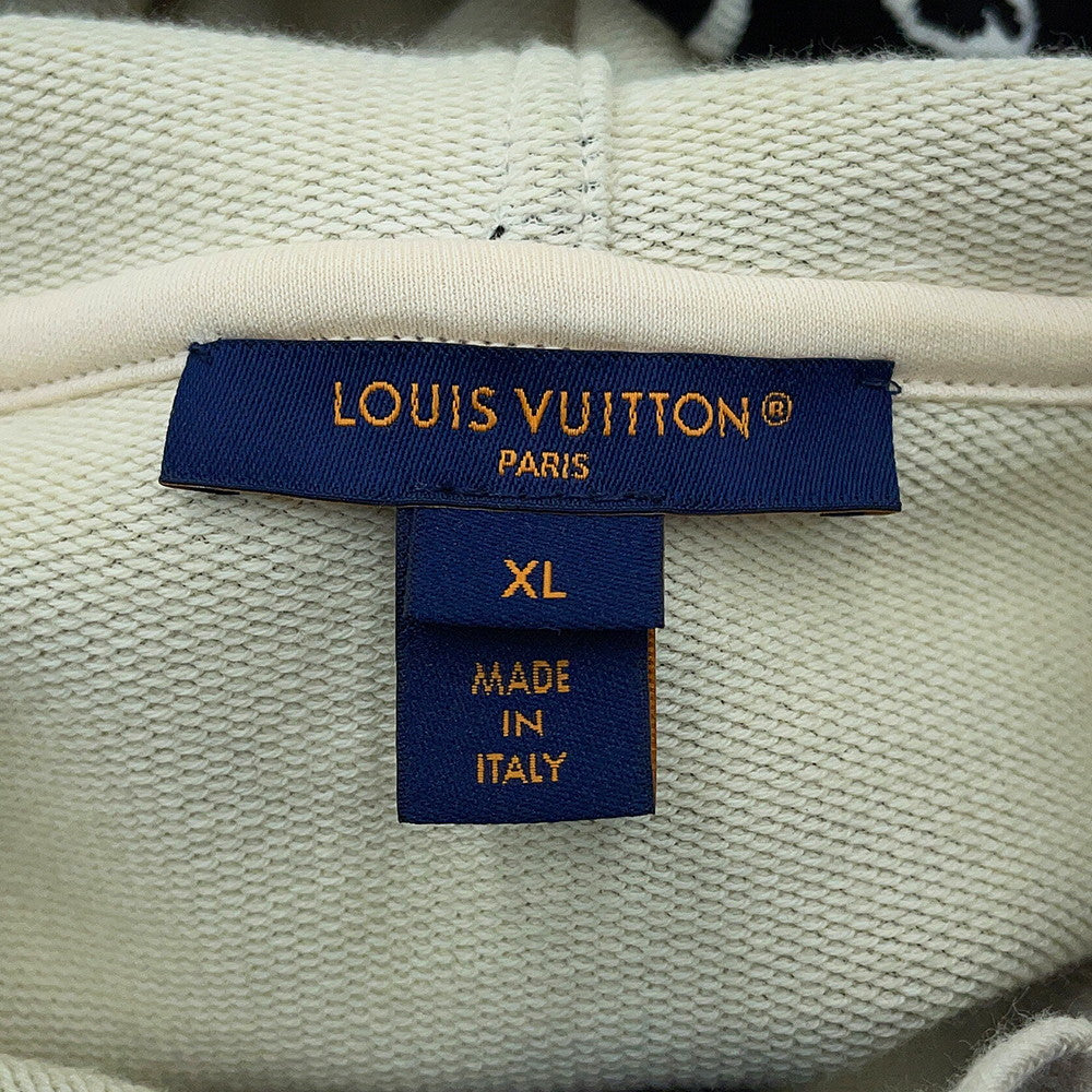 LOUIS VUITTON Monogram Velour Hoodie Size XL Black/WhiteRW231W Cotton100%