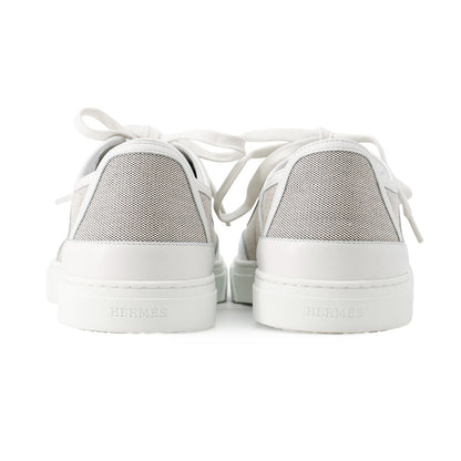HERMES Get Sneakers Gray/White Leather Canvas Size 40.5