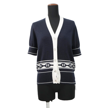 HERMES Chaine d'Ancre knit cardigan Size 36 Blue・NoirH5E2749DF Cashmere50% Silk50%