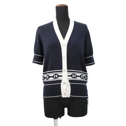 HERMES Chaine d'Ancre knit cardigan Size 36 Blue・NoirH5E2749DF Cashmere50% Silk50%