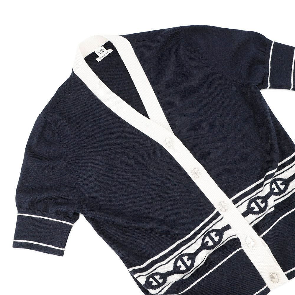HERMES Chaine d'Ancre knit cardigan Size 36 Blue・NoirH5E2749DF Cashmere50% Silk50%