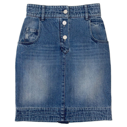 CHANEL Denim CC LogoButton Skirt Size 36 BlueP55976 Cotton100%