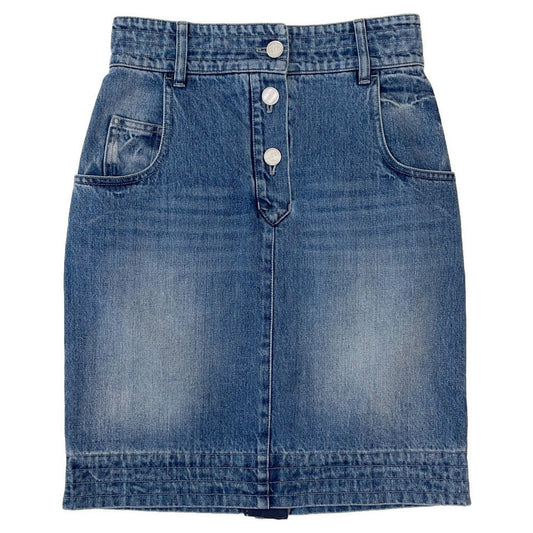 CHANEL Denim CC LogoButton Skirt Size 36 BlueP55976 Cotton100%