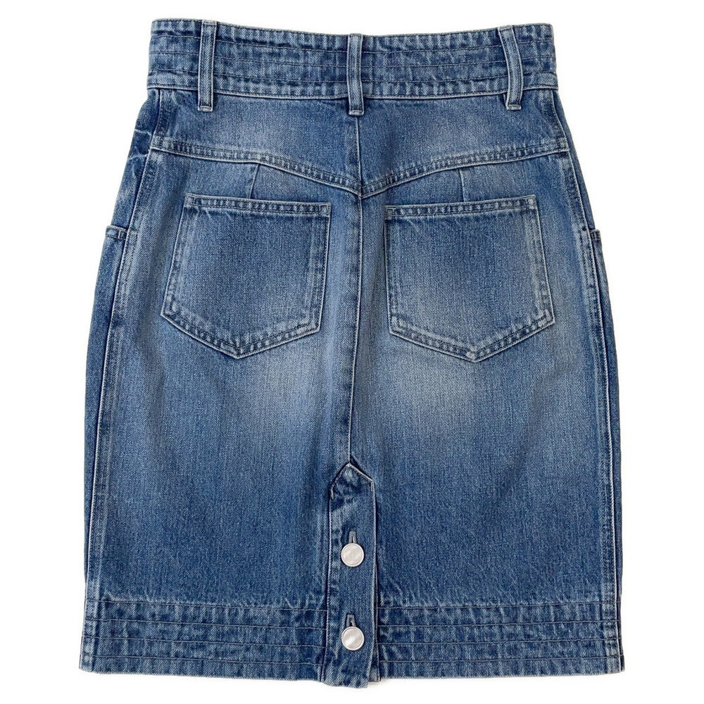 CHANEL Denim CC LogoButton Skirt Size 36 BlueP55976 Cotton100%