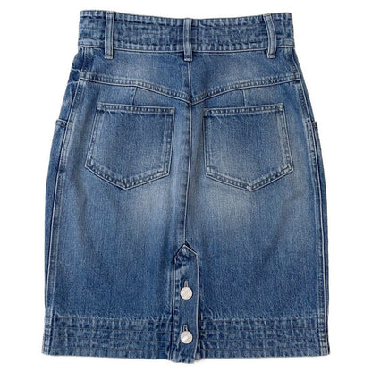 CHANEL Denim CC LogoButton Skirt Size 36 BlueP55976 Cotton100%