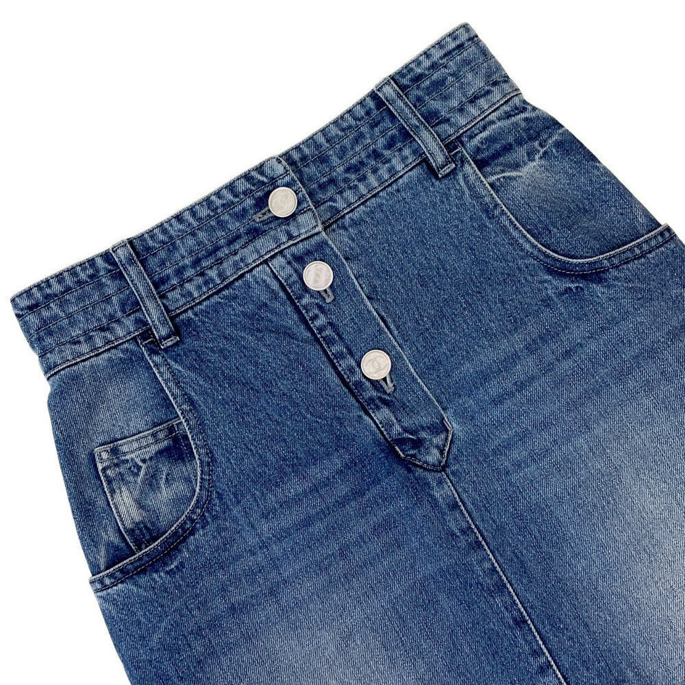 CHANEL Denim CC LogoButton Skirt Size 36 BlueP55976 Cotton100%