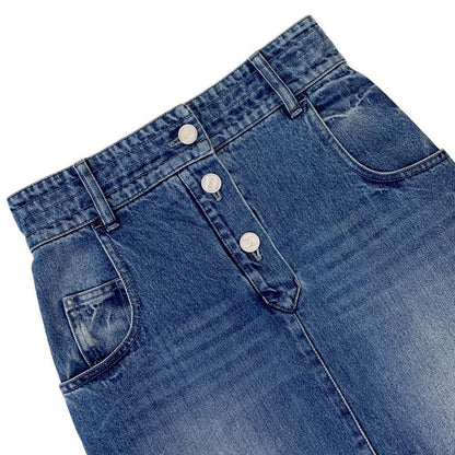 CHANEL Denim CC LogoButton Skirt Size 36 BlueP55976 Cotton100%