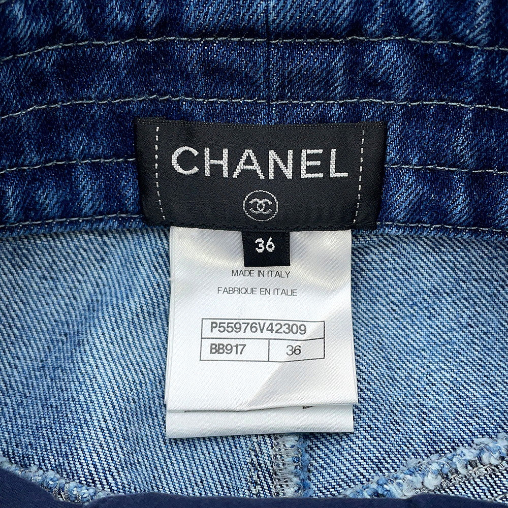 CHANEL Denim CC LogoButton Skirt Size 36 BlueP55976 Cotton100%