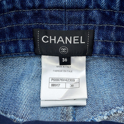 CHANEL Denim CC LogoButton Skirt Size 36 BlueP55976 Cotton100%