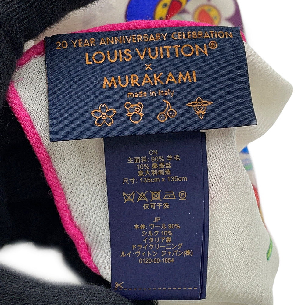 LOUIS VUITTON LV x TM Monogram Superflat Shawl Size 135 White/MulticolorM96080 Wool 90% Silk10%