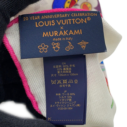 LOUIS VUITTON LV x TM Monogram Superflat Shawl Size 135 White/MulticolorM96080 Wool 90% Silk10%