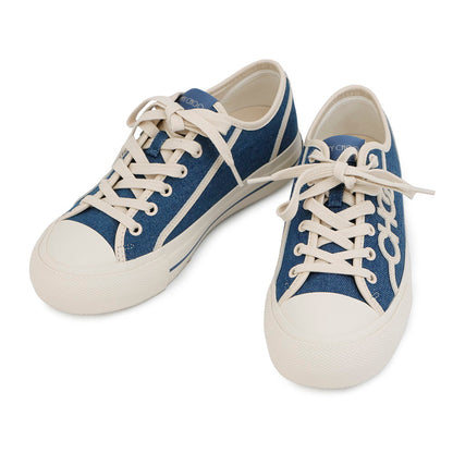JIMMY CHOO FENIX Sneakers Blue/Ivory Canvas Rubber Size 35