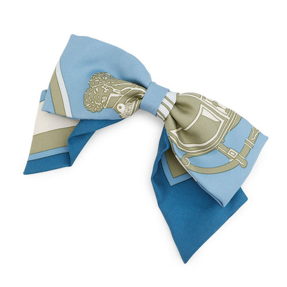 HERMES Grenelle EX-LIBRIS Barrette Blue Shiklad Metal Silk100%