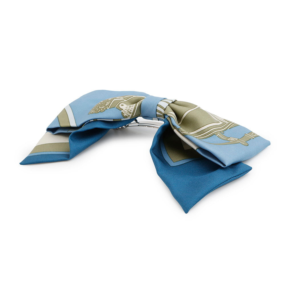 HERMES Grenelle EX-LIBRIS Barrette Blue Shiklad Metal Silk100%