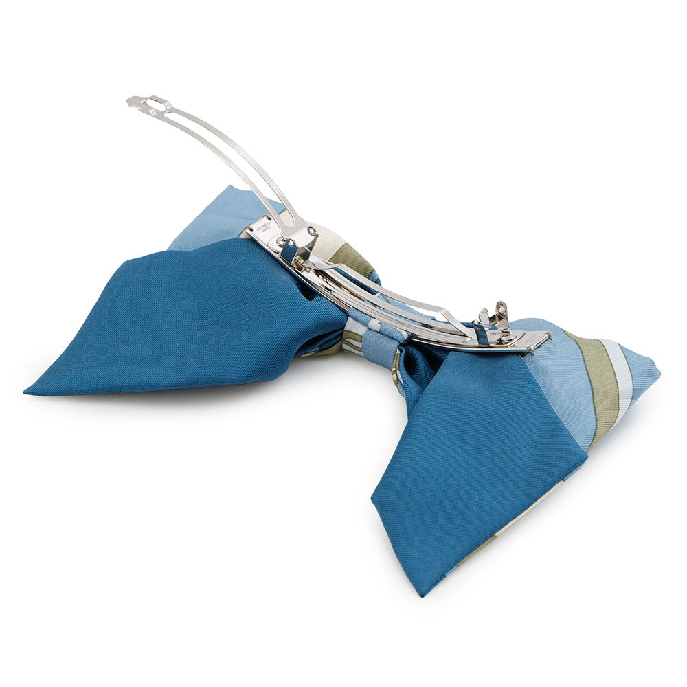 HERMES Grenelle EX-LIBRIS Barrette Blue Shiklad Metal Silk100%