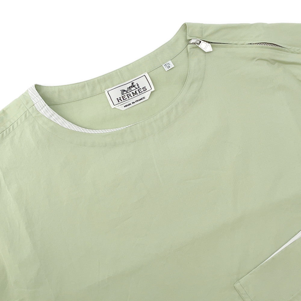 HERMES Pullover Shirt Size 39 Light Green Cotton100%
