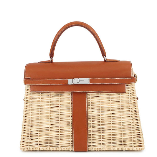 HERMES Kelly Picnic Natural/Fauve Rattan Barenia Leather Size 35