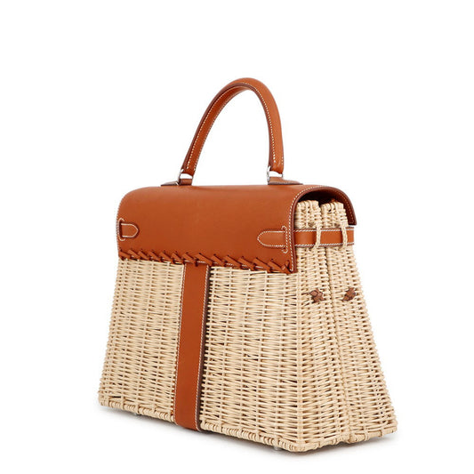 HERMES Kelly Picnic Natural/Fauve Rattan Barenia Leather Size 35