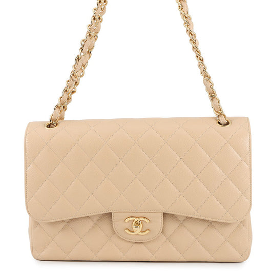 CHANEL Matelasse ChainShoulder Bag BeigeA58600 Caviar Leather Size 30