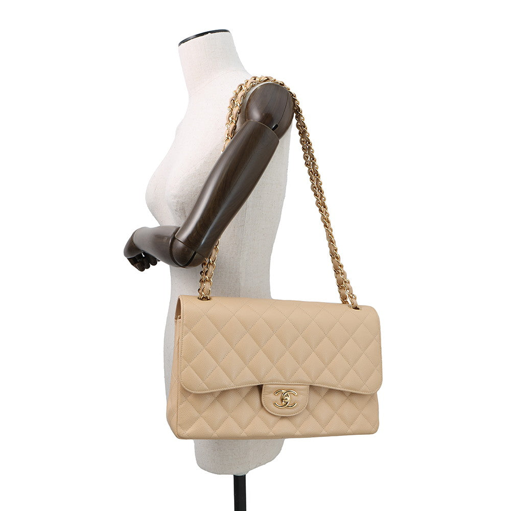 CHANEL Matelasse ChainShoulder Bag BeigeA58600 Caviar Leather Size 30