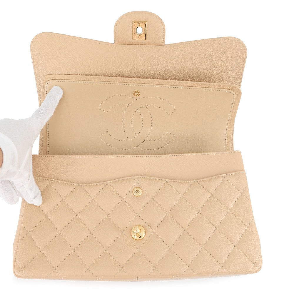 CHANEL Matelasse ChainShoulder Bag BeigeA58600 Caviar Leather Size 30
